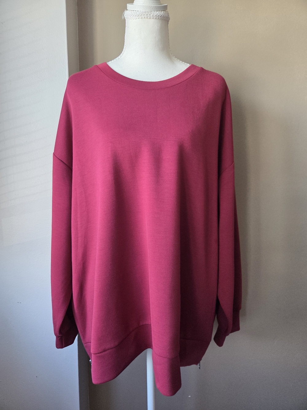 Magaschoni Woman NWT 3X Modal Blend Oversized Tunic Sweatshirt Burgundy